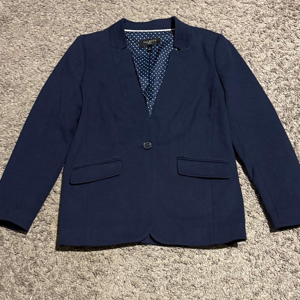 Talbots Navy Blazer with White Polka Dots
